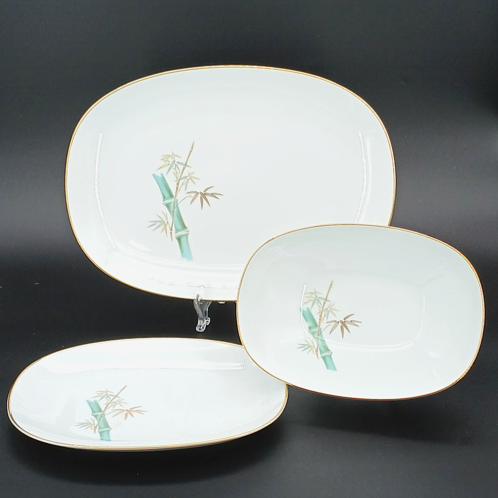 Noritake Oriental #6341 Bamboo Serving Set - 2 Platters & Vegetable Salad Bowl
